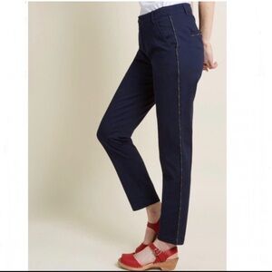 ModCloth navy blue trousers rainbows trim small slim straight leg career wear